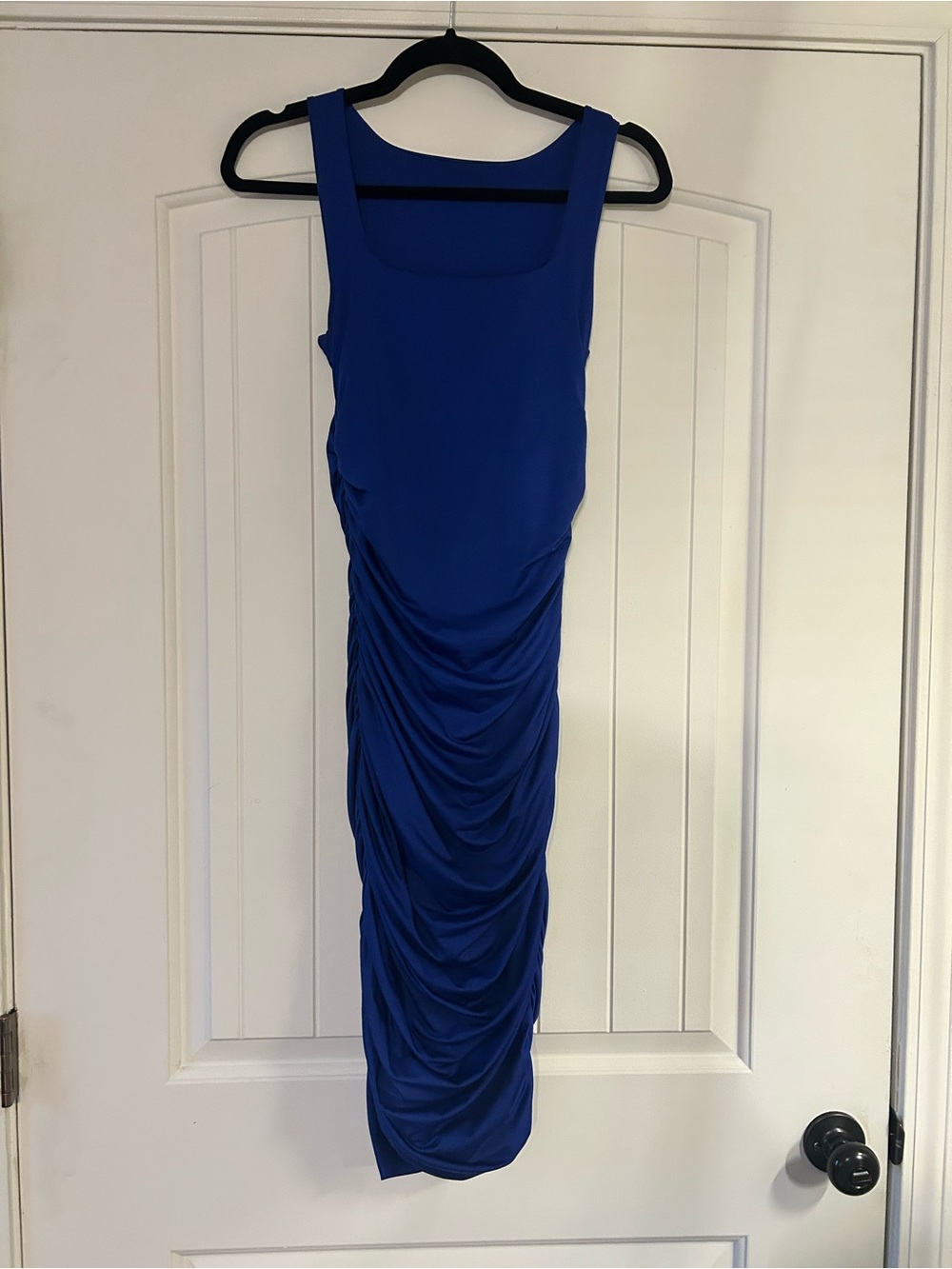 Sleeveless Ruched Midi Dress in Cobalt Blue